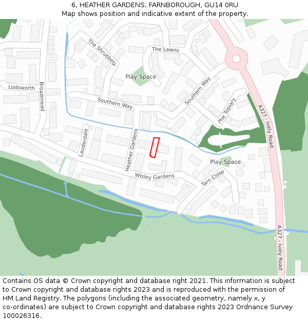 6, HEATHER GARDENS, FARNBOROUGH, GU14 0RU: Location map and indicative extent of plot