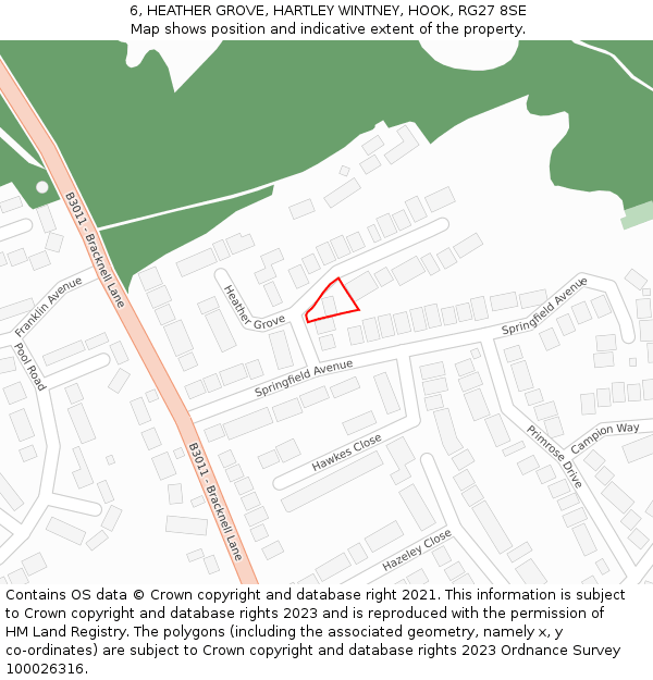 6, HEATHER GROVE, HARTLEY WINTNEY, HOOK, RG27 8SE: Location map and indicative extent of plot