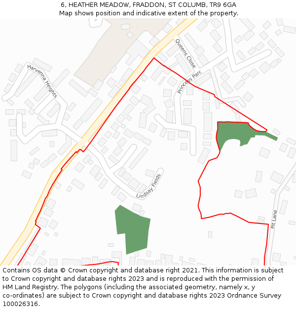 6, HEATHER MEADOW, FRADDON, ST COLUMB, TR9 6GA: Location map and indicative extent of plot