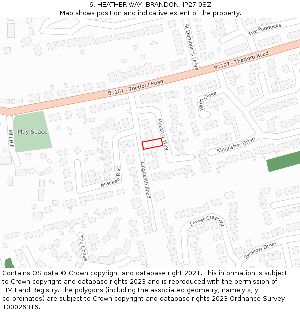 6, HEATHER WAY, BRANDON, IP27 0SZ: Location map and indicative extent of plot
