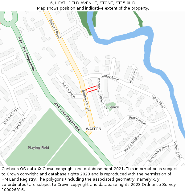 6, HEATHFIELD AVENUE, STONE, ST15 0HD: Location map and indicative extent of plot