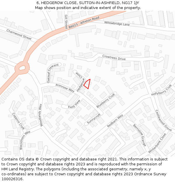 6, HEDGEROW CLOSE, SUTTON-IN-ASHFIELD, NG17 1JY: Location map and indicative extent of plot