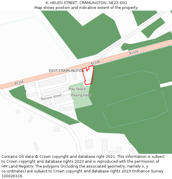 6, HELEN STREET, CRAMLINGTON, NE23 6XG: Location map and indicative extent of plot