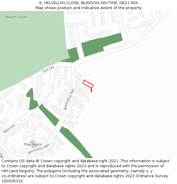 6, HELVELLYN CLOSE, BLAYDON-ON-TYNE, NE21 6SX: Location map and indicative extent of plot