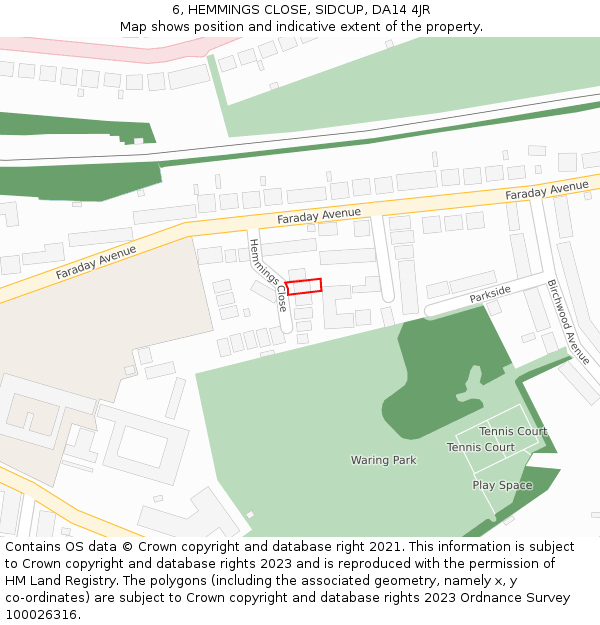 6, HEMMINGS CLOSE, SIDCUP, DA14 4JR: Location map and indicative extent of plot