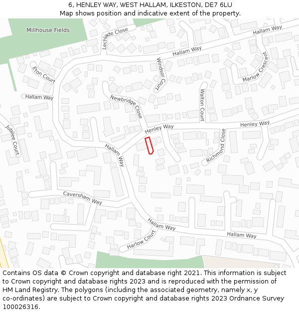 6, HENLEY WAY, WEST HALLAM, ILKESTON, DE7 6LU: Location map and indicative extent of plot