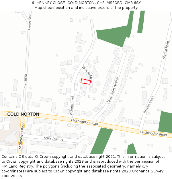 6, HENNEY CLOSE, COLD NORTON, CHELMSFORD, CM3 6SY: Location map and indicative extent of plot