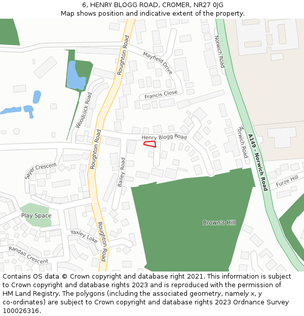 6, HENRY BLOGG ROAD, CROMER, NR27 0JG: Location map and indicative extent of plot