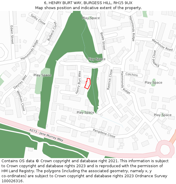 6, HENRY BURT WAY, BURGESS HILL, RH15 9UX: Location map and indicative extent of plot