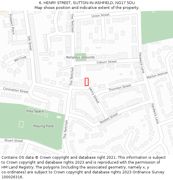 6, HENRY STREET, SUTTON-IN-ASHFIELD, NG17 5DU: Location map and indicative extent of plot