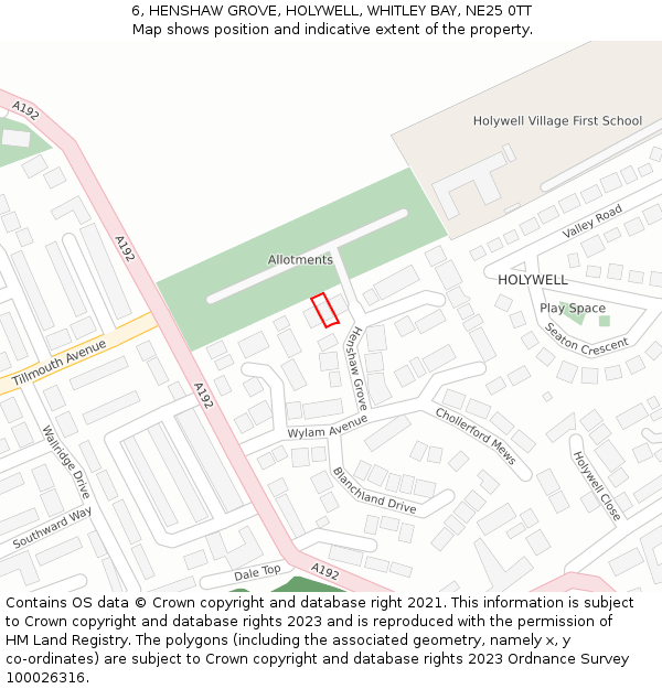 6, HENSHAW GROVE, HOLYWELL, WHITLEY BAY, NE25 0TT: Location map and indicative extent of plot