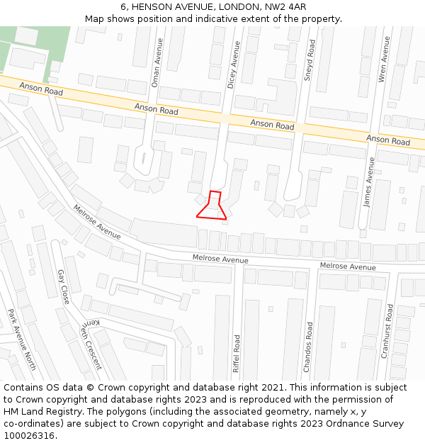 6, HENSON AVENUE, LONDON, NW2 4AR: Location map and indicative extent of plot