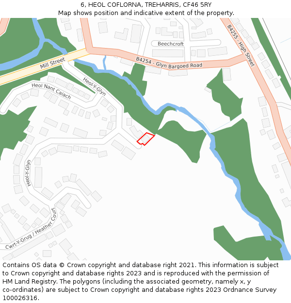 6, HEOL COFLORNA, TREHARRIS, CF46 5RY: Location map and indicative extent of plot