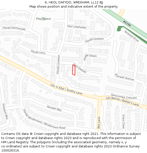 6, HEOL DAFYDD, WREXHAM, LL12 8JJ: Location map and indicative extent of plot