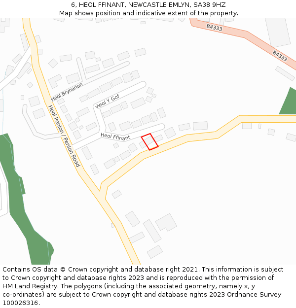 6, HEOL FFINANT, NEWCASTLE EMLYN, SA38 9HZ: Location map and indicative extent of plot