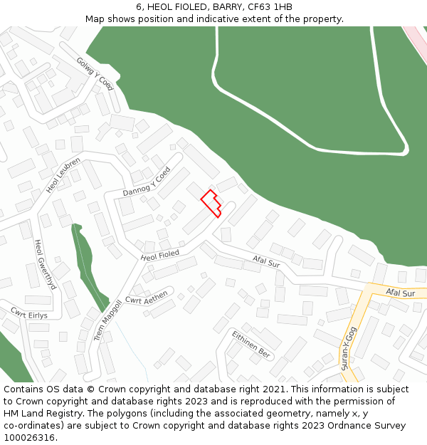 6, HEOL FIOLED, BARRY, CF63 1HB: Location map and indicative extent of plot