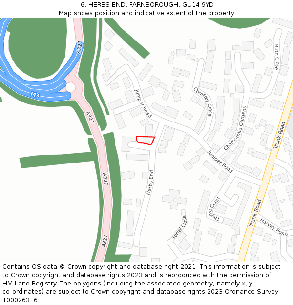 6, HERBS END, FARNBOROUGH, GU14 9YD: Location map and indicative extent of plot