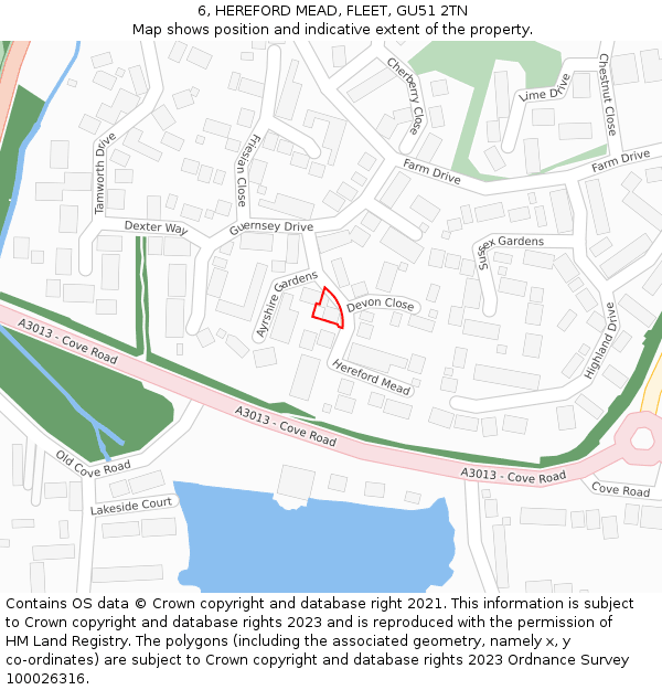 6, HEREFORD MEAD, FLEET, GU51 2TN: Location map and indicative extent of plot