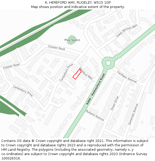 6, HEREFORD WAY, RUGELEY, WS15 1GP: Location map and indicative extent of plot