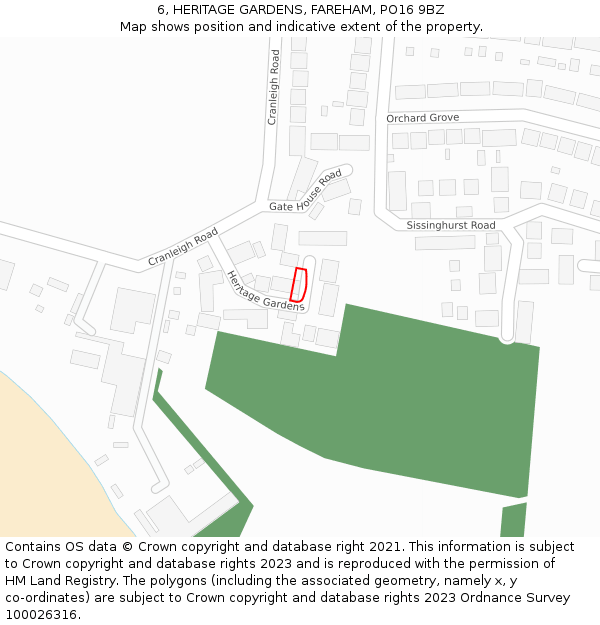 6, HERITAGE GARDENS, FAREHAM, PO16 9BZ: Location map and indicative extent of plot