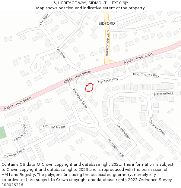 6, HERITAGE WAY, SIDMOUTH, EX10 9JY: Location map and indicative extent of plot