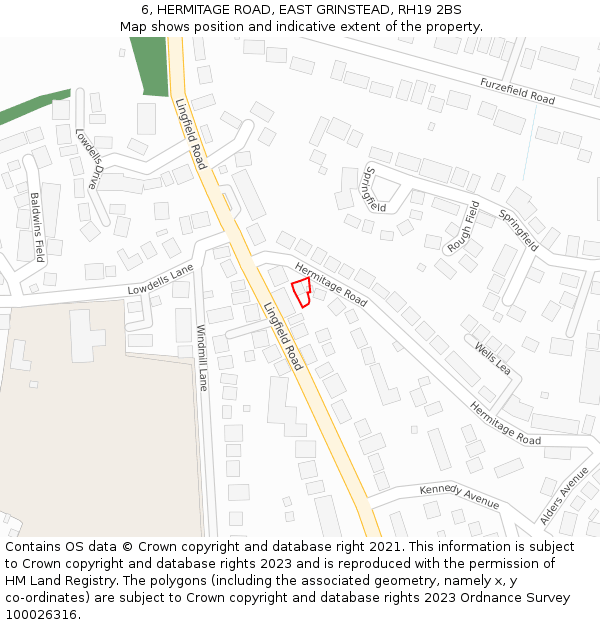 6, HERMITAGE ROAD, EAST GRINSTEAD, RH19 2BS: Location map and indicative extent of plot
