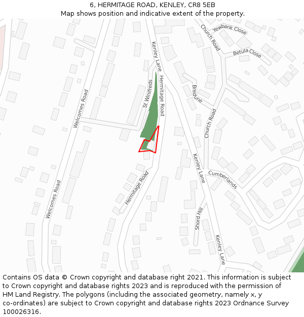 6, HERMITAGE ROAD, KENLEY, CR8 5EB: Location map and indicative extent of plot