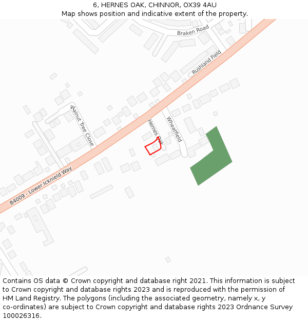 6, HERNES OAK, CHINNOR, OX39 4AU: Location map and indicative extent of plot