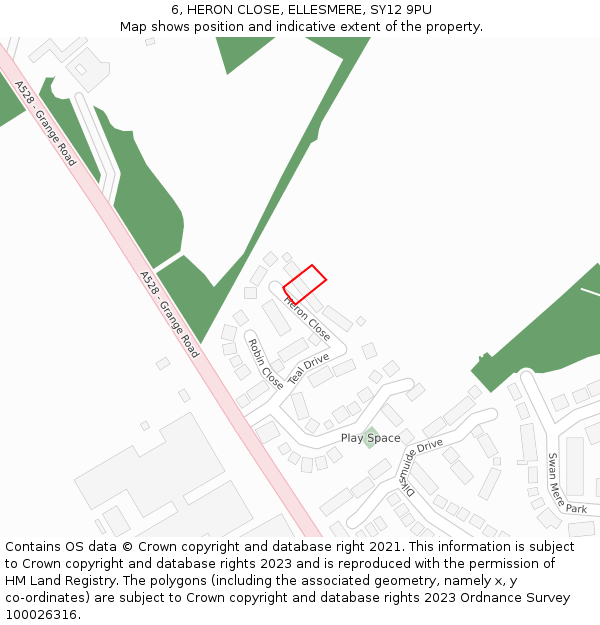 6, HERON CLOSE, ELLESMERE, SY12 9PU: Location map and indicative extent of plot