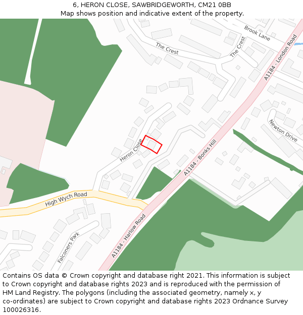 6, HERON CLOSE, SAWBRIDGEWORTH, CM21 0BB: Location map and indicative extent of plot