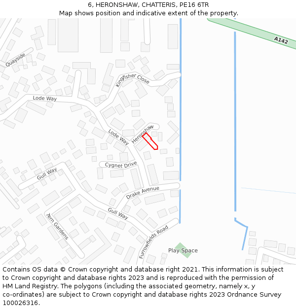 6, HERONSHAW, CHATTERIS, PE16 6TR: Location map and indicative extent of plot