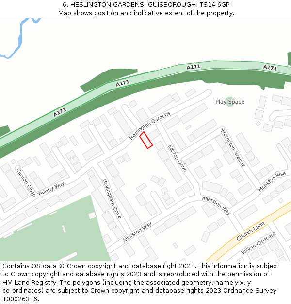 6, HESLINGTON GARDENS, GUISBOROUGH, TS14 6GP: Location map and indicative extent of plot