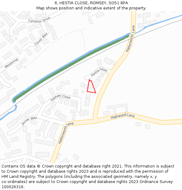 6, HESTIA CLOSE, ROMSEY, SO51 8PA: Location map and indicative extent of plot