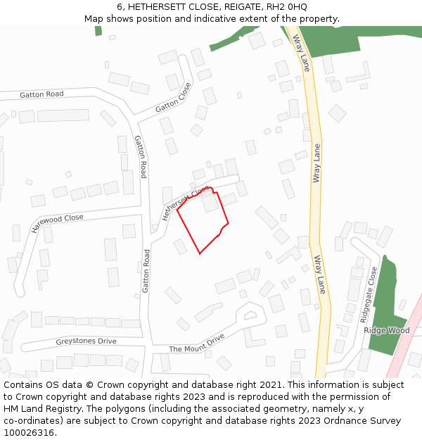 6, HETHERSETT CLOSE, REIGATE, RH2 0HQ: Location map and indicative extent of plot