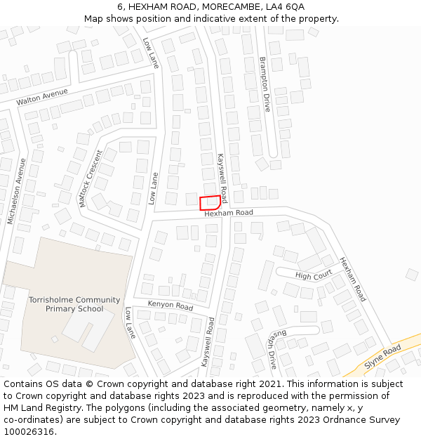 6, HEXHAM ROAD, MORECAMBE, LA4 6QA: Location map and indicative extent of plot