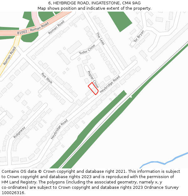 6, HEYBRIDGE ROAD, INGATESTONE, CM4 9AG: Location map and indicative extent of plot