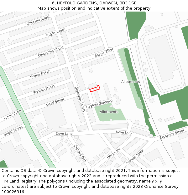 6, HEYFOLD GARDENS, DARWEN, BB3 1SE: Location map and indicative extent of plot