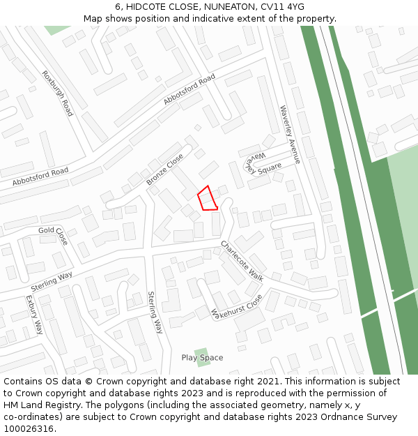 6, HIDCOTE CLOSE, NUNEATON, CV11 4YG: Location map and indicative extent of plot