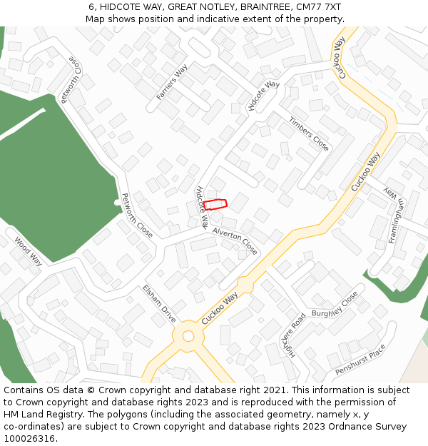 6, HIDCOTE WAY, GREAT NOTLEY, BRAINTREE, CM77 7XT: Location map and indicative extent of plot