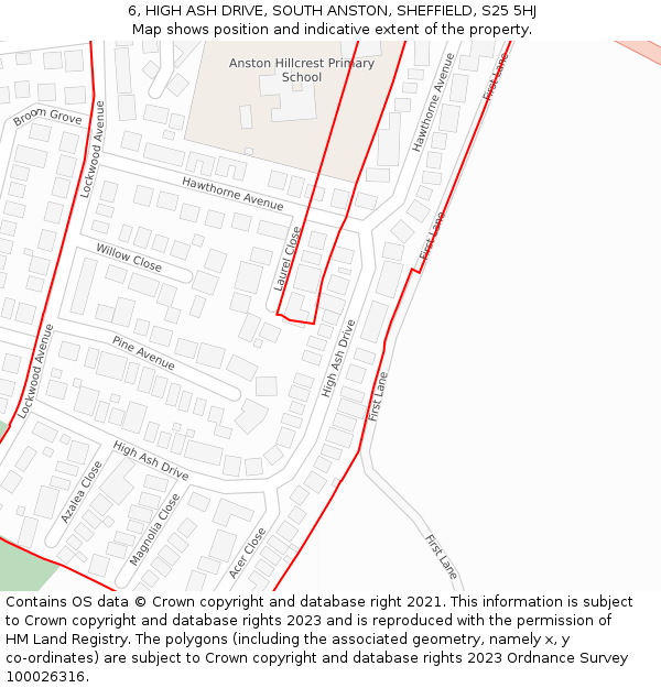 6, HIGH ASH DRIVE, SOUTH ANSTON, SHEFFIELD, S25 5HJ: Location map and indicative extent of plot