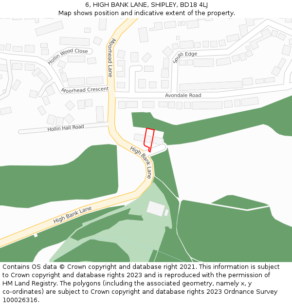 6, HIGH BANK LANE, SHIPLEY, BD18 4LJ: Location map and indicative extent of plot