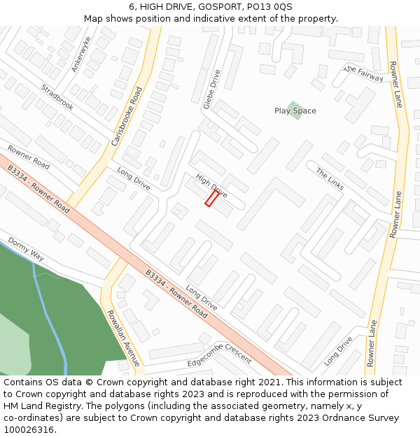 6, HIGH DRIVE, GOSPORT, PO13 0QS: Location map and indicative extent of plot
