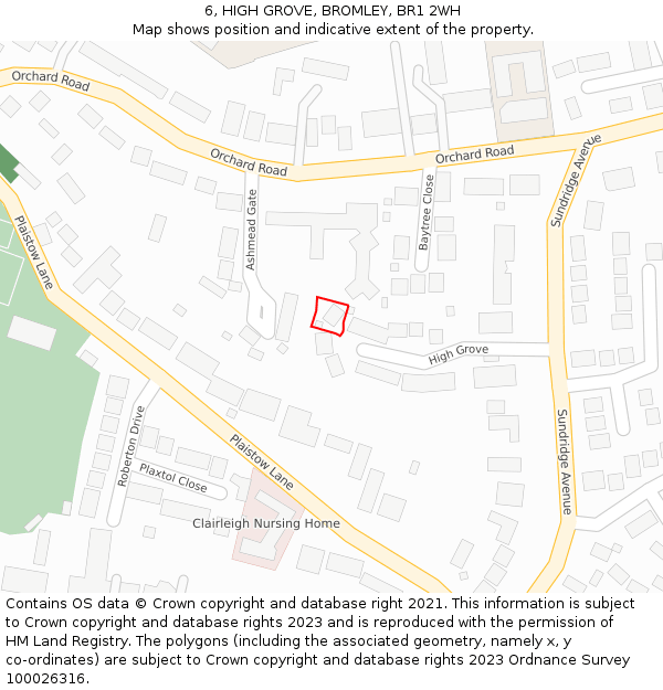 6, HIGH GROVE, BROMLEY, BR1 2WH: Location map and indicative extent of plot