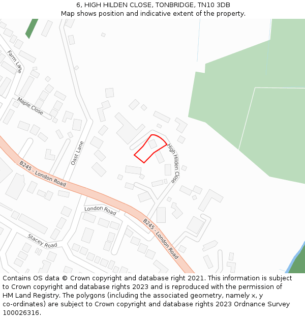 6, HIGH HILDEN CLOSE, TONBRIDGE, TN10 3DB: Location map and indicative extent of plot