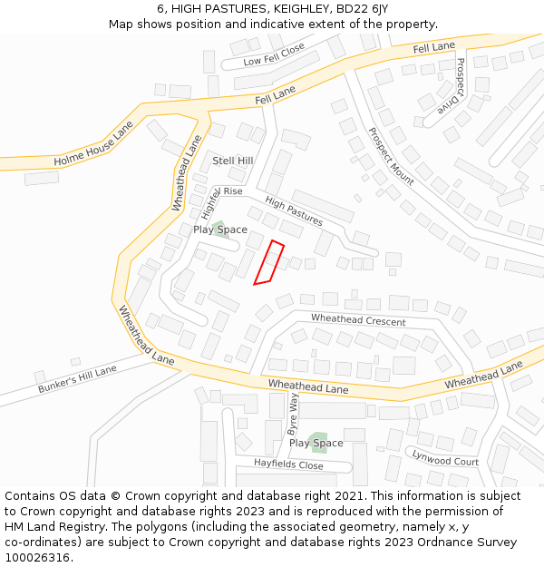 6, HIGH PASTURES, KEIGHLEY, BD22 6JY: Location map and indicative extent of plot