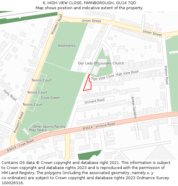 6, HIGH VIEW CLOSE, FARNBOROUGH, GU14 7QD: Location map and indicative extent of plot