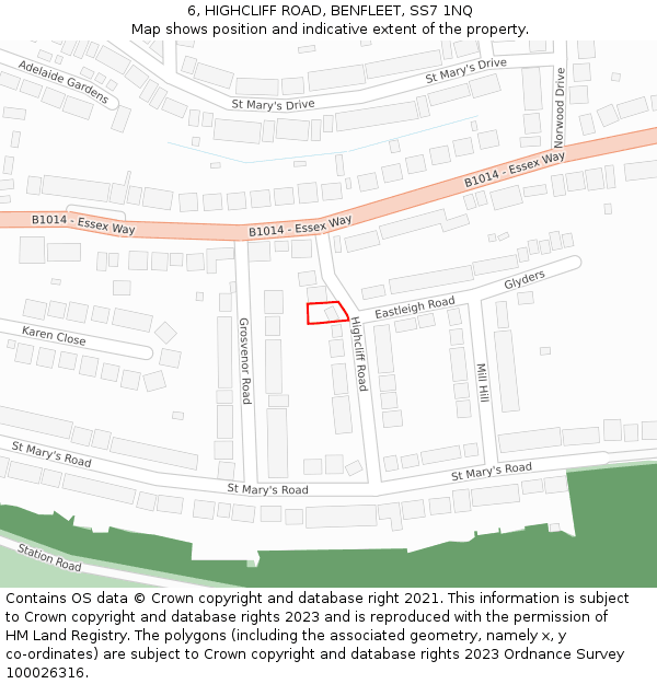 6, HIGHCLIFF ROAD, BENFLEET, SS7 1NQ: Location map and indicative extent of plot