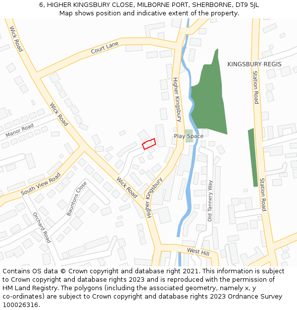 6, HIGHER KINGSBURY CLOSE, MILBORNE PORT, SHERBORNE, DT9 5JL: Location map and indicative extent of plot