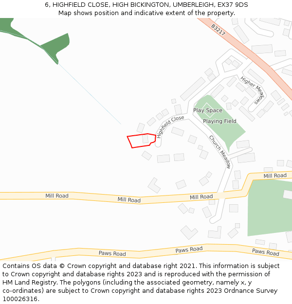 6, HIGHFIELD CLOSE, HIGH BICKINGTON, UMBERLEIGH, EX37 9DS: Location map and indicative extent of plot