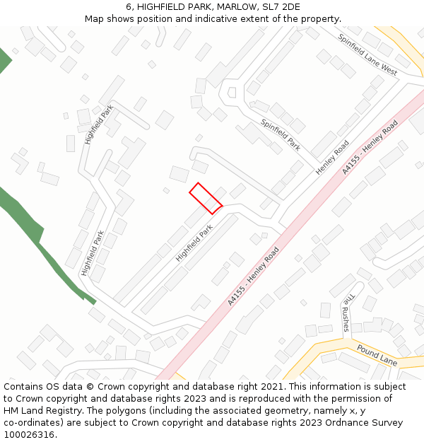 6, HIGHFIELD PARK, MARLOW, SL7 2DE: Location map and indicative extent of plot